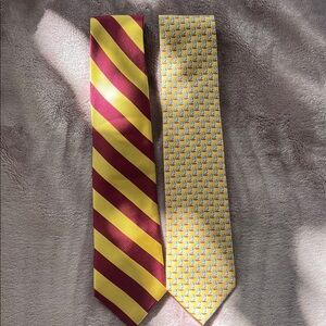 Jos. A. Bank Burgundy and Yellow Striped  & Boat Print Tie Set of 2